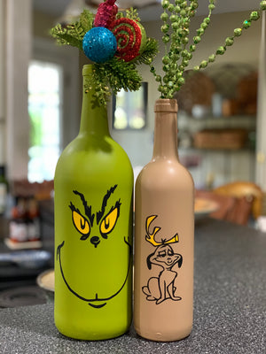 Lighted Christmas Grinch Character Wine Bottle Gift Home Décor