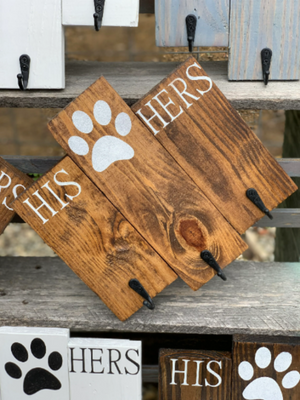 His, hers, paws key and leash holder - Early American Stain